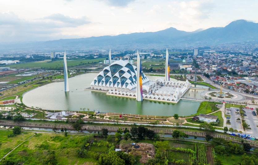 A breathtaking aerial view of Al-Jabbar Grand Mosque in Bandung, Indonesia
