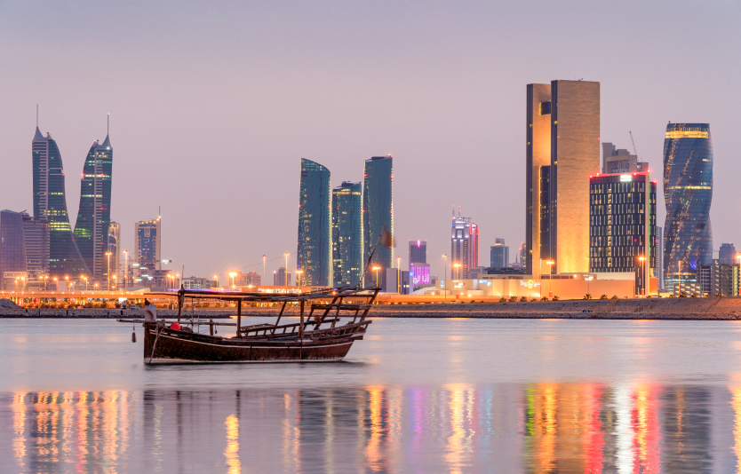 Night View of Manama along Bahrain Bay in Manama, Kingdom of Bahrain