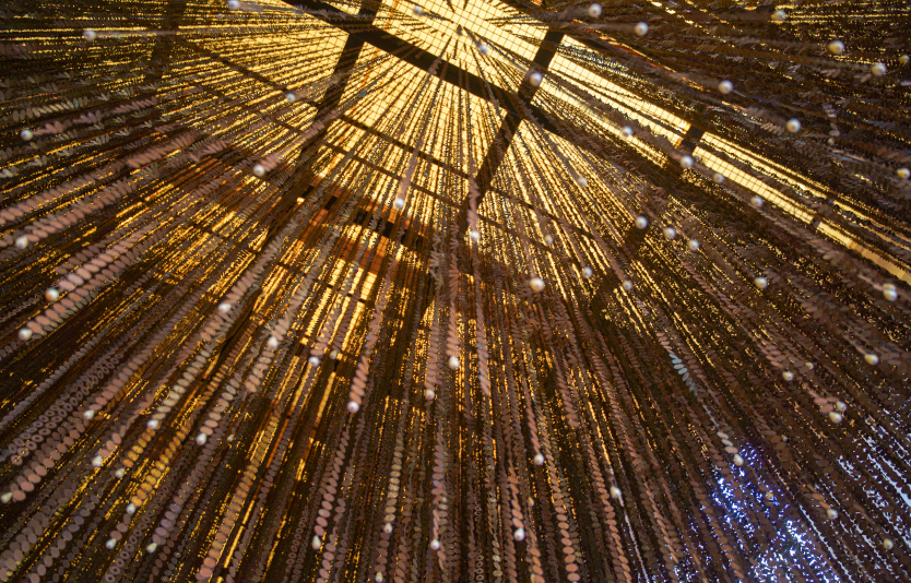 The numerous garland necklaces, monisto dangling from the ceiling of the Bab Al Bahrain Bazaar