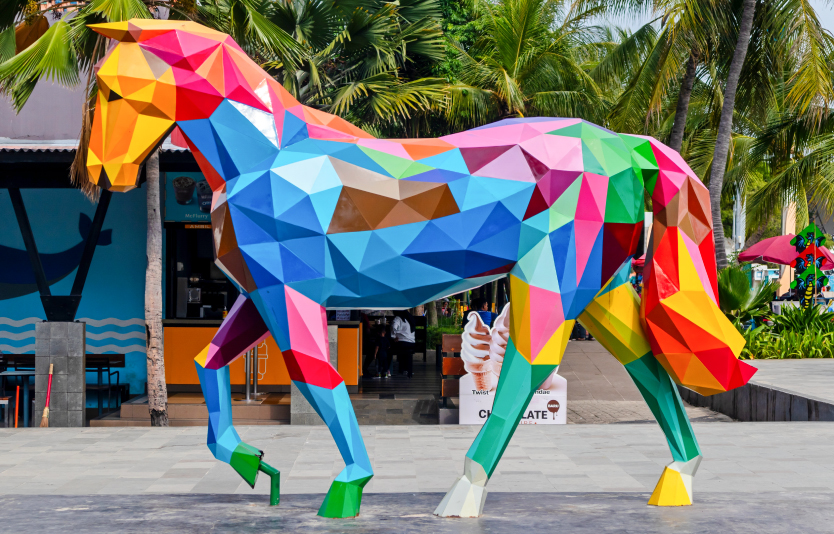 Jakarta, Indonesia - A Colorful horse statue with triangle polygon style Jakarta, Indonesia - A Colorful horse statue with triangle polygon style