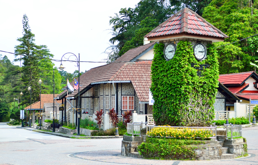 Fraser's Hill Clock Tower with Flower, Pahang, Malaysia Fraser's Hill Clock Tower with Flower, Pahang, Malaysia
