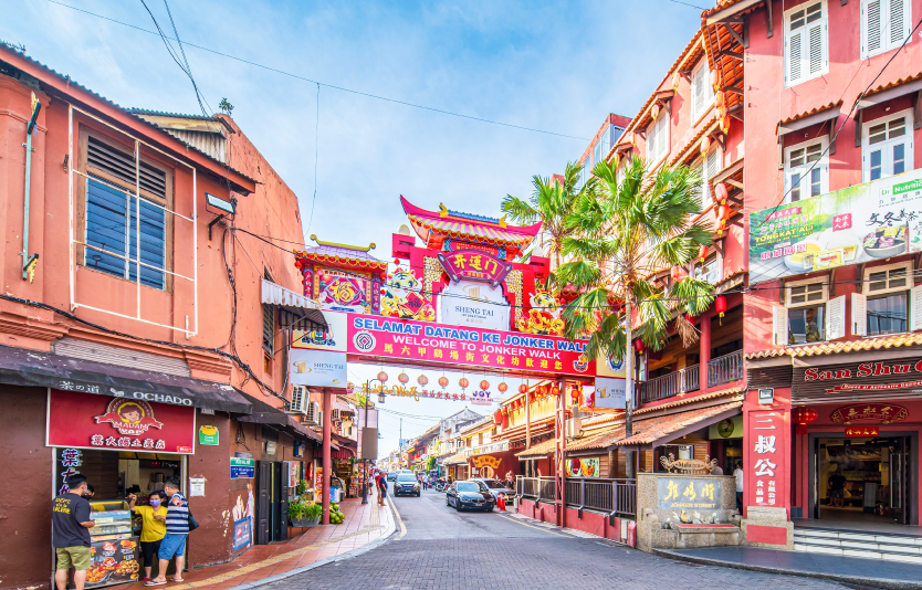 Jonker Street is known for its historic houses and busy night markets 