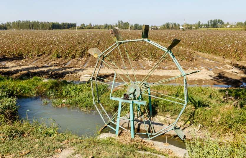 Water turbine on a cotton field  Water turbine on a cotton field