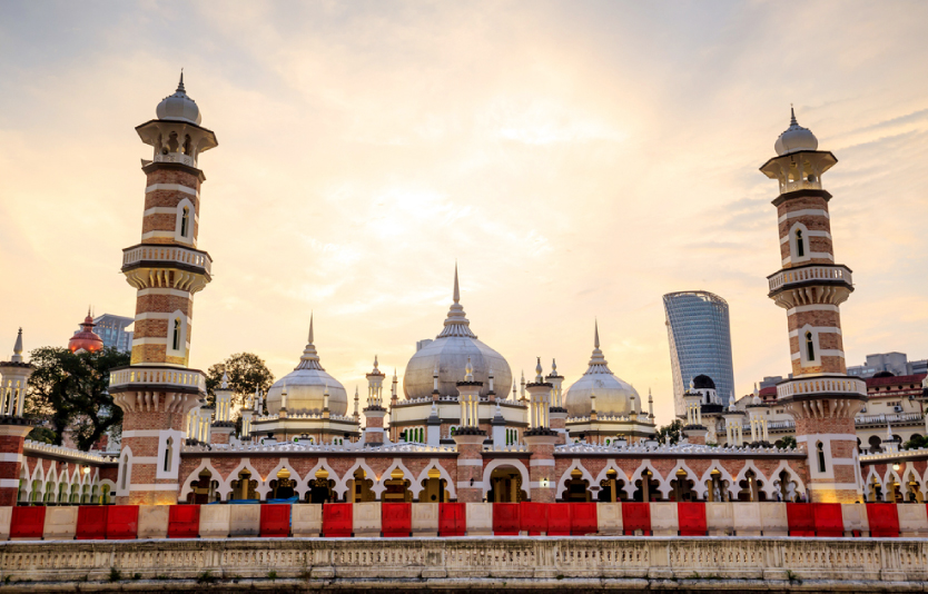 The Jamek Mosque in Kuala Lumpur exudes traditional elegance and tranquility 