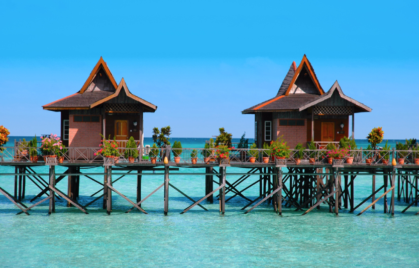 Stilt houses in Sipadan Mabul Kapalai Resort in Malaysia 
