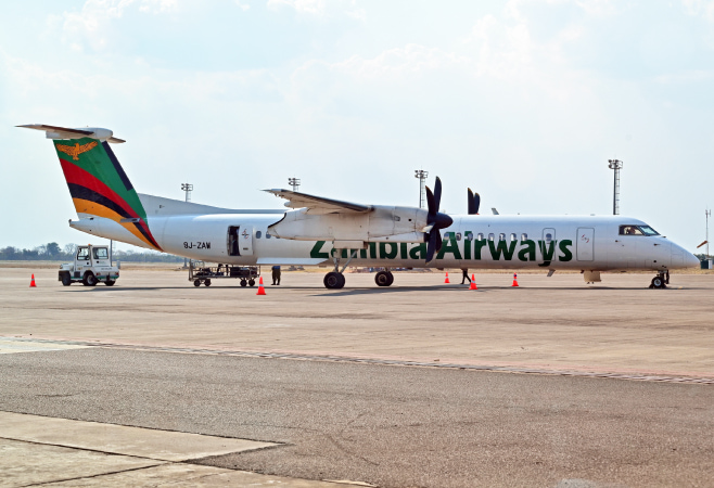 Airplane of Zambia Airways at the Airport of Livingstone, Zambia