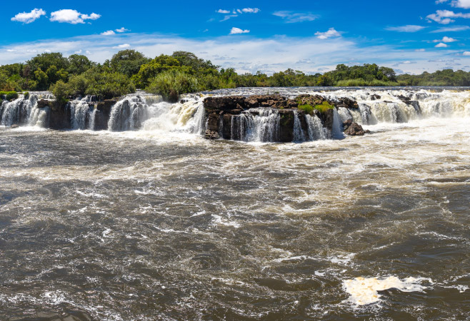 Aerial panoramic view on Ngonye waterfalls on the Zambezi River in Western Zambia