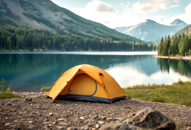 Camping in the mountains and lake