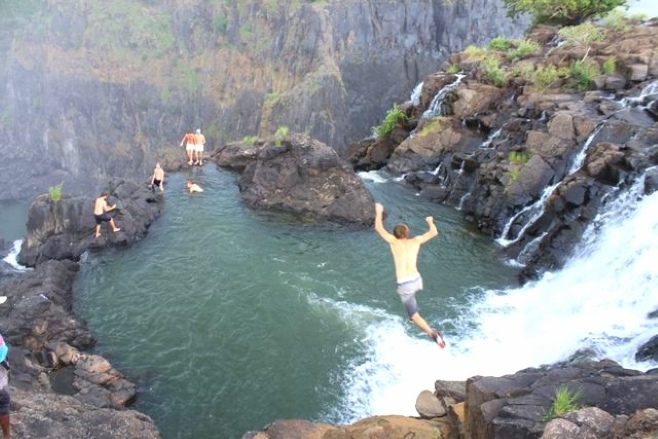 Stunning view from Angel’s Pool in Zambia, perched right at the edge of the majestic Victoria Falls