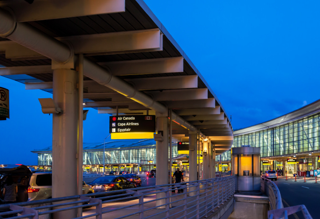 Exterior night view of Toronto Pearson International airport
