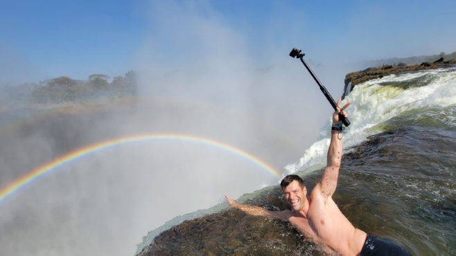 Angel’s Pool offers a calmer, more family-friendly experience on the Zambian side of Victoria Falls