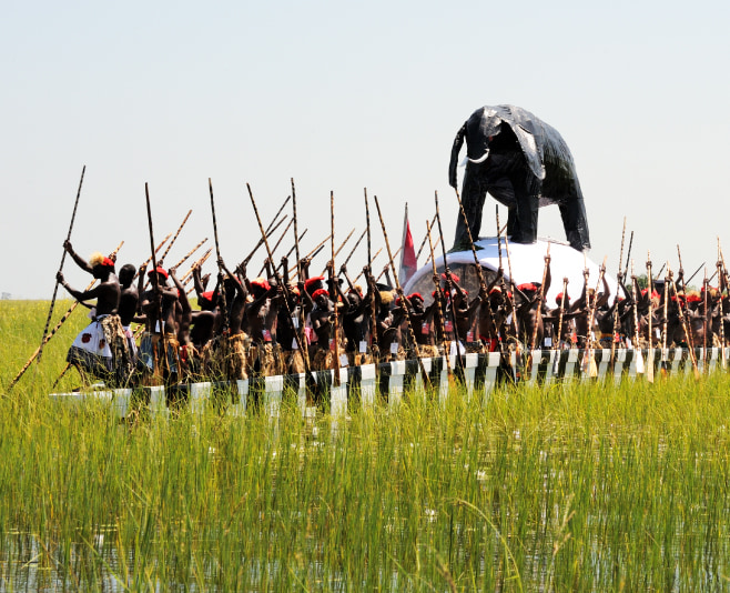 The traditional annual Kuomboka ceremony when the king of the Lozi tribe of Barotseland