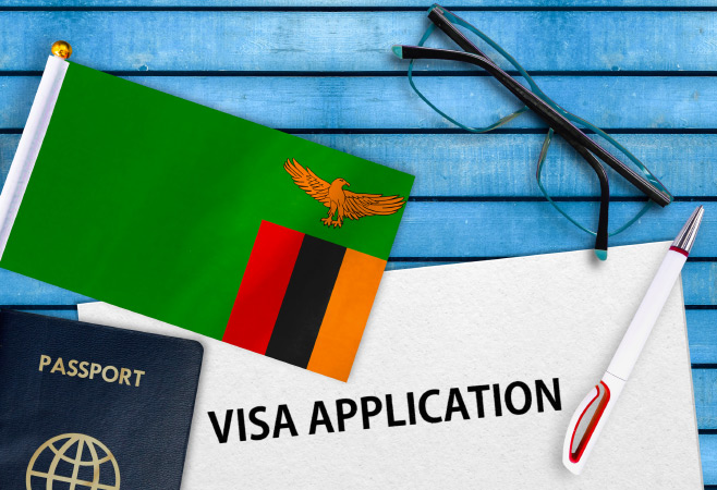 Visa application form and flag of Zambia